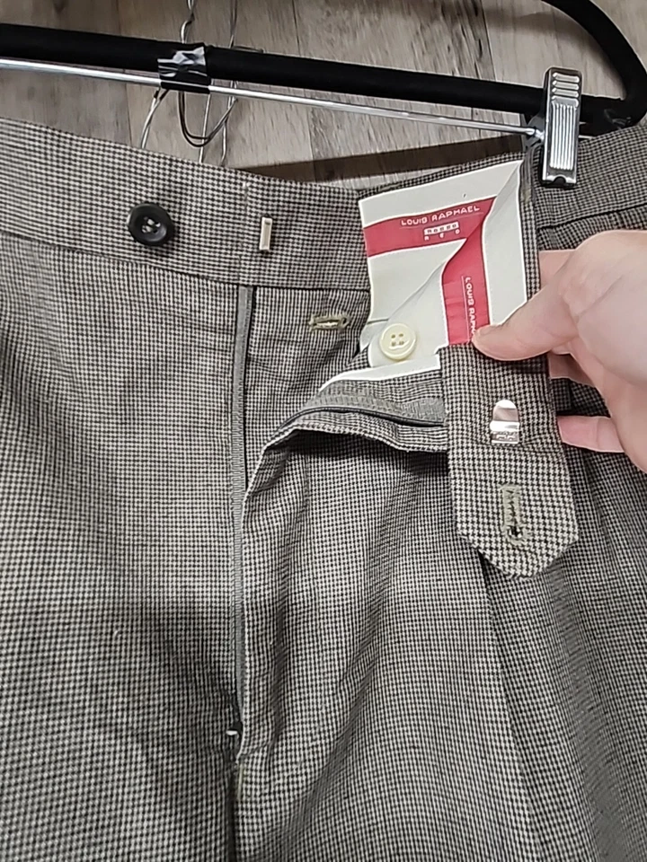 Pantalones de vestir Louis Raphael Rosso rojos para hombre 32 x 30 marrón pata de gallo plisados Foto 3 de 4