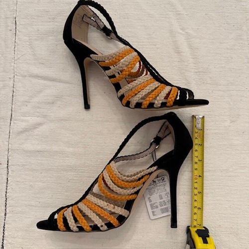 NEW TAG Zara Orange Black Beige Braided Heeled Sandals Size 9 1/2 EU 40 6802/301 - Picture 4 of 5
