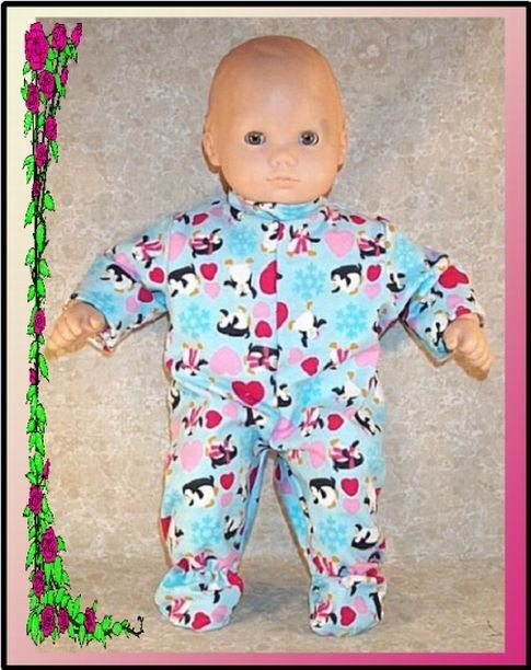 Doll Clothes Baby Made2Fit Girl Boy 15" in Bitty Footed Pajamas Penguins Heart