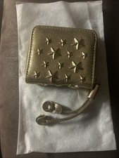 JIMMY CHOO Star Studs L-shaped Zipper Wallet/ Coin Purse Beige Gold Women's