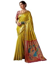 Women's Paithani Soft Silk Jacquard Soft Silk Saree With Unstitched Blouse Piece