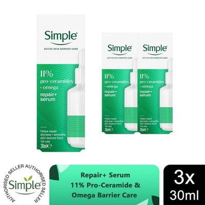 Simple Repair+ Serum Pro-Ceramide Omega 11% Barrier Repair Care 30ml, 3er Pack