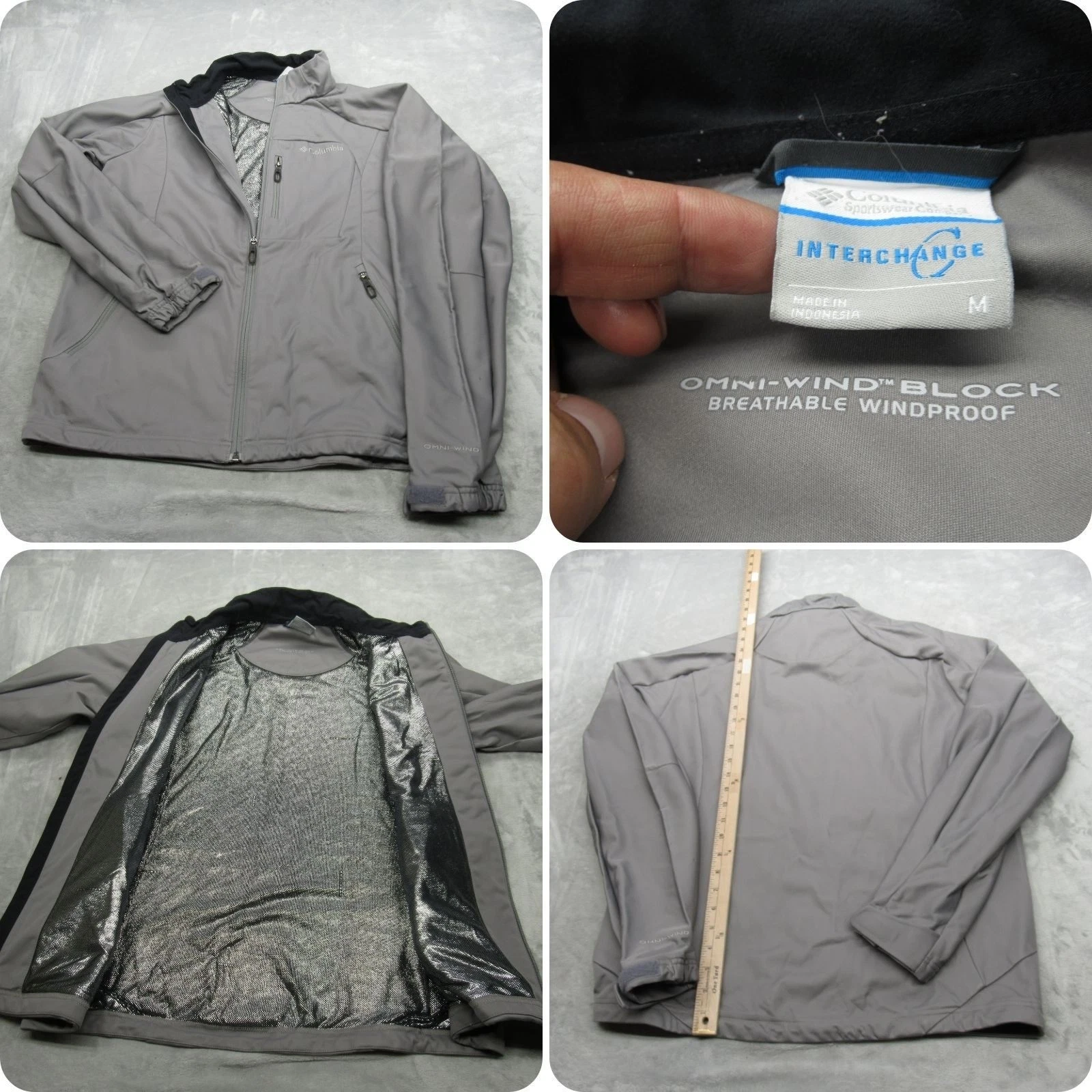 Columbia Jacket Mens Medium Gray Interchange Softshell Water Resistant Omni Heat