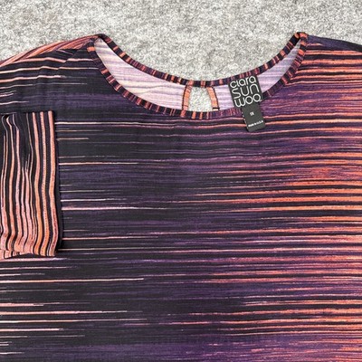 Clara Sun Woo top women's 1X stripe liquid knit stretch artsy abstract colorful