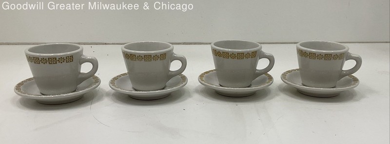 Vintage Shenango China Restaurant Ware Gold Daisy Dot Cups & Saucers Set of 4
