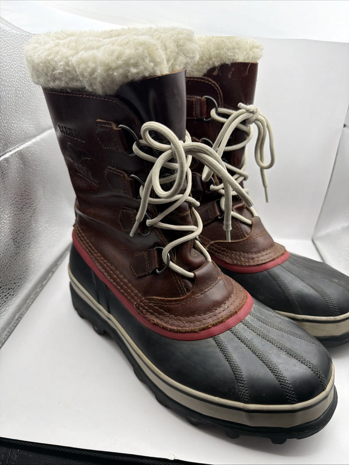 Sorel Caribou Burro Brown Leather Wool Lining Waterproof Winter Mens Boots Sz 10