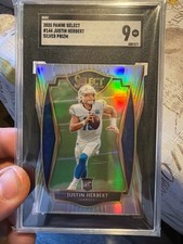 Justin Herbert SILVER PRIZM ROOKIE CARD GRADED SGC 9 MINT RC 2020 Select PREMIER. rookie card picture