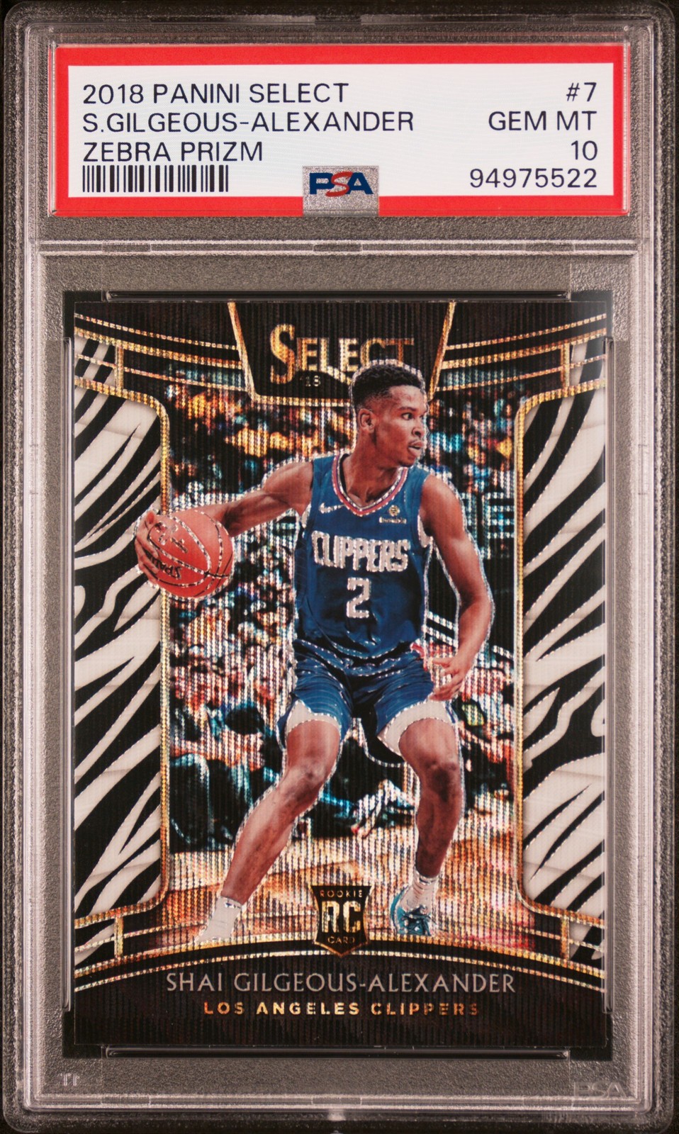2018 PANINI SELECT ZEBRA PRIZM #7 SHAI GILGEOUS-ALEXANDER ROOKIE RC PSA 10