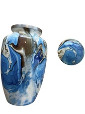 Cremation Urn for Human Ashes NEW Blue, Brown & White Marbled Swirl 10 Inch