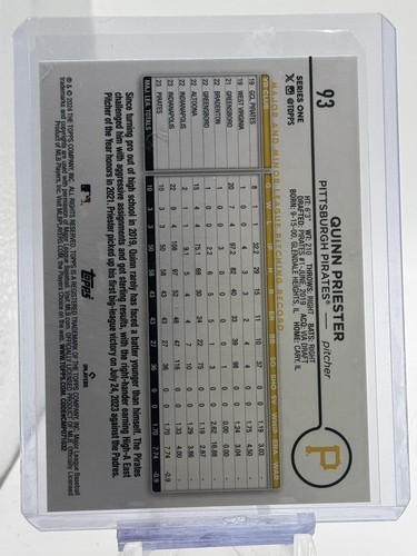 2024 Topps Series 1 #94 Quinn Priester RC Team Border / Color Parallel - Pirates - Bild 2 von 2