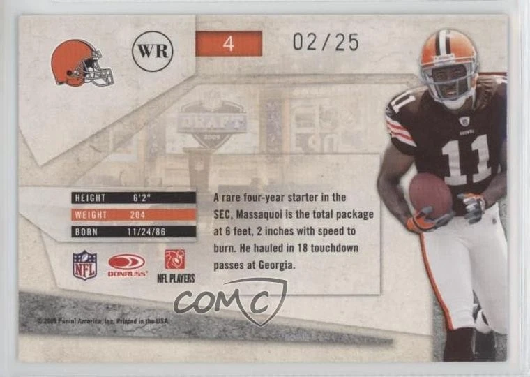 2009 Playoff Absolute Memorabilia Spectrum /25 Mohamed Massaquoi #4 Rookie RC - Image 2 of 2
