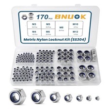 170PCS Metric Lock Nuts Assortment Kit M3 M4 M5 M6 M8 M10 M12 Nylon Insert Set