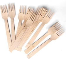 Bamboo Utensils Disposable- 100 PK Bamboo Forks Disposable 100 Compostable Biod