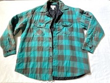 VTG Sears Men  s Store Teal Blue Cotton Flannel Quilted Lined Buffalo Plaid Sz XL