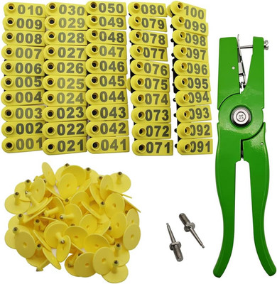 Sheep Ear Tag 001-100 Number Plastic Livestock Tags Goat with Punch Applicator P