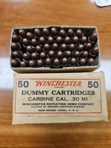 47 WW2 Winchester M1 Carbine dummy training snap cap .30 carbine rounds 1943 Box