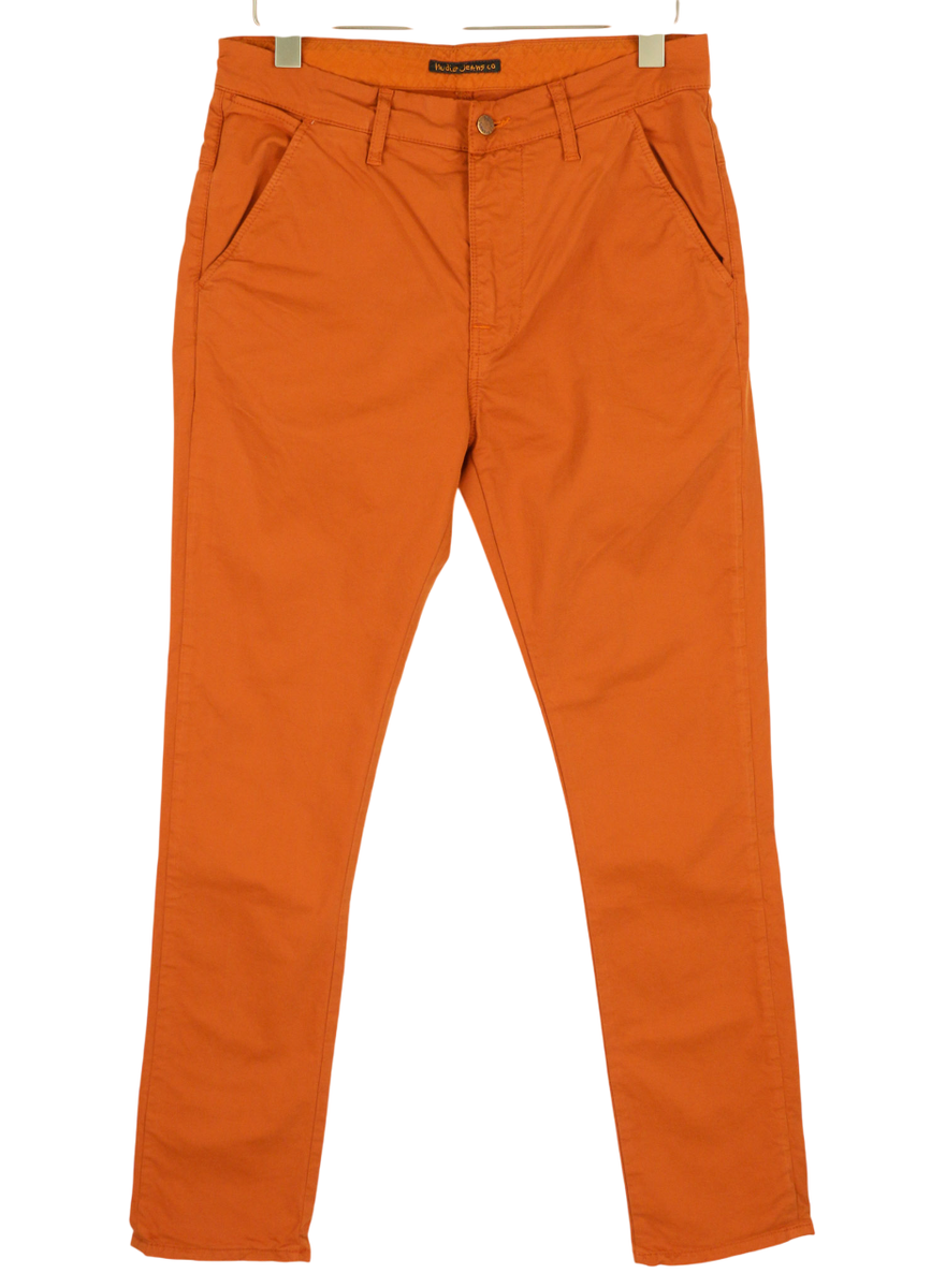 NudieJeans　THINFINN　W31　ORANGE SELVAGE NUDIE JEANS Khaki Slim Men's W31/L32 Organic Warm Orange Chino Zip