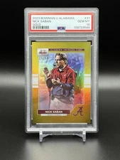 🐘 RARE 2023 Bowman U Alabama Nick Saban #31 GOLD FOIL 25/50 PSA 10 GEM MINT