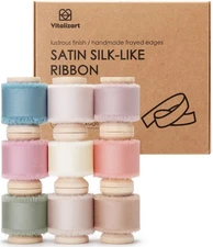 Vitalizart Silk Satin Ribbon 1 Inch x 45 Yard Wooden Spool Handmade Frayed for