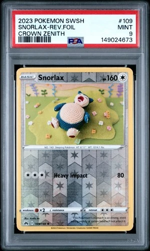 2023 POKEMON SWORD & SHIELD CROWN ZENITH #109 SNORLAX-REVERSE FOIL PSA 9