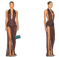Atlein Open Draped Gown brown long dress open back size 34 EUR / XS US $1168msrp