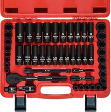 3/8" Drive Impact Socket Set, 50 Piece Standard SAE (5/16 to 3/4 Inch) and Metri