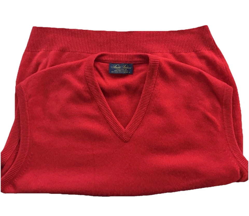 Chaleco Suéter Brooks Brothers-Rojo 100% Cachemira Cuello en V-XL-Hecho en Gran Bretaña Foto 2 de 4
