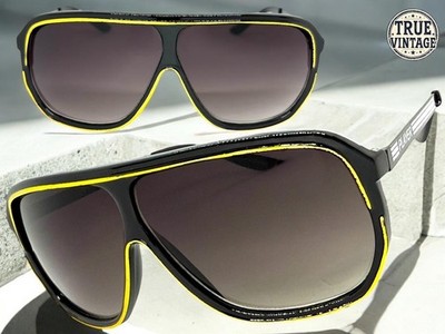 Oversized Classic True Vintage Retro Shield Party Raver SUNGLASSES Black Frame