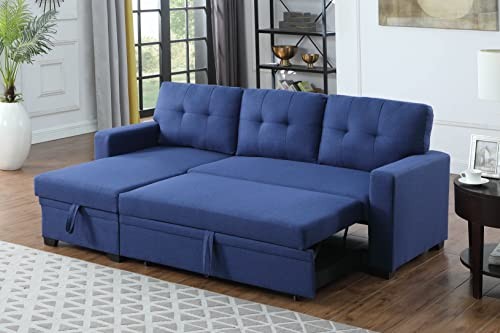 Sofa Modern Leinen Gepolstert Blau - 82" L-Form Eckschlaf Sektional - Bild 2 von 6