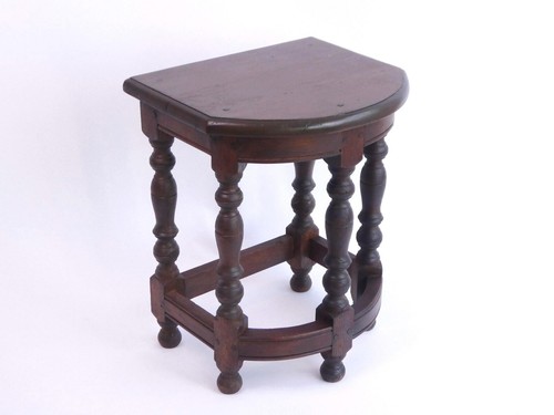 Antique Wooden Bobbin Half Moon Side Table, Carved Plant Stand Table, Farmhouse - Picture 9 of 9