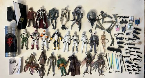 Star Wars Hasbro Kenner Lot 23 Figure 60 pcs Weapons 3.75” Jawa Storm Trooper