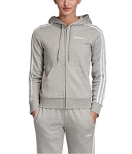 Adidas Womens Essentials 3-Stripes Fleece Hoodie Sweatshirt, Grey, X-Small