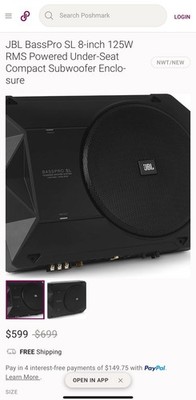 JBL BassPro SL2 8'' Low-Profile Underseat Vehicle Subwoofer System - Black