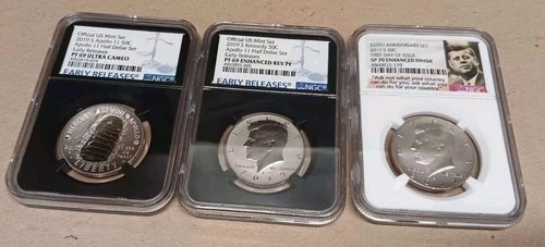 2019 S Kennedy 50C Apollo 11 Half Dollar Set PF 69 & 2017 SP 70 ENHACED