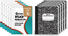 College Ruled Loose Leaf Paper 450 Sheets Black Marble Composition Book 5-Pack