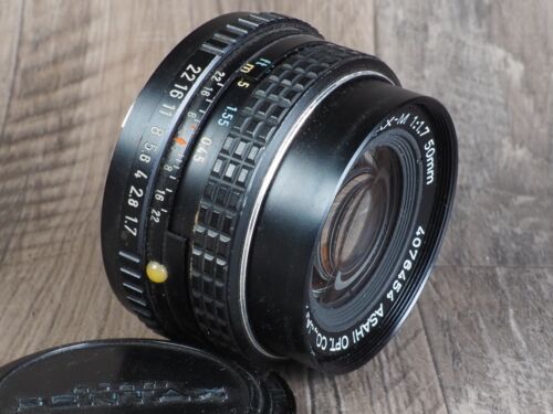 Pentax-M 50mm f1.7 SMC Asahi Standard K Mount Lens front cap classic thin prime