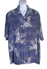 TOMMY BAHAMA Men's Short Sleeve Button Down Floral Silk Shirt Blue XL