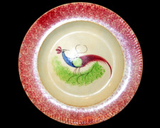 Antique STAFFORDSHIRE SPATTERWARE PEAFOWL PLATE 8 3/8 Inch - Red Spatter