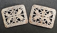 Antique Pair of Riveted Cut Steel Curved Shoe Clips FRANCE 2 1/4" x 1 3/4"