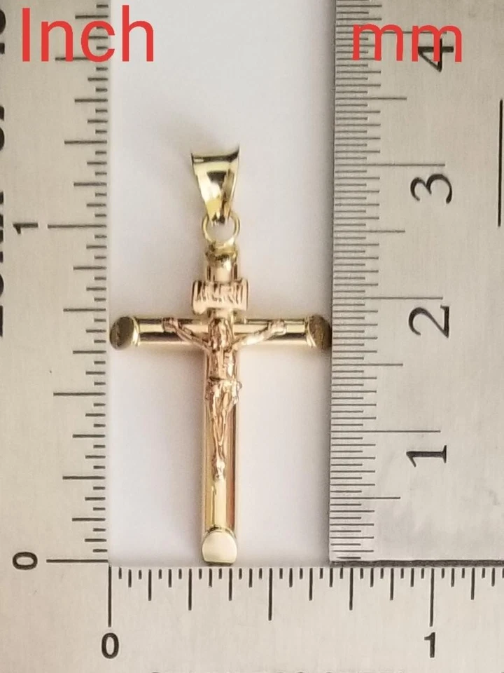 14k Gold Crucifix Religious Cross-2 Tone-INRI  Pendant for Necklace - Image 2 of 4