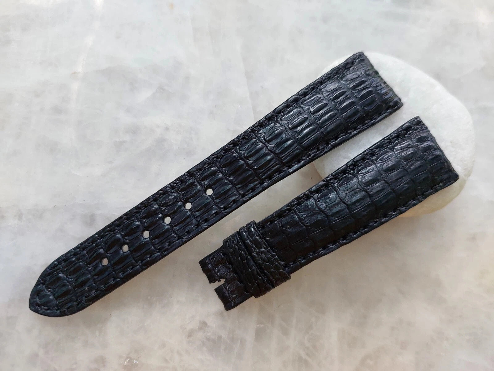 20mm/16mm Black Alligator Crocodile Print Leather Watch Strap Band