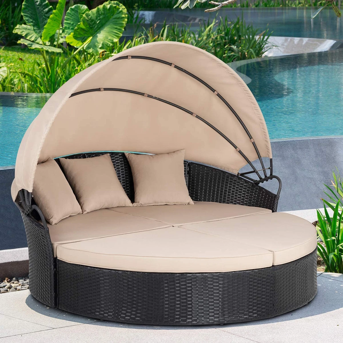 Outdoor Patio Sofa Furniture Round Retractable Canopy Daybed