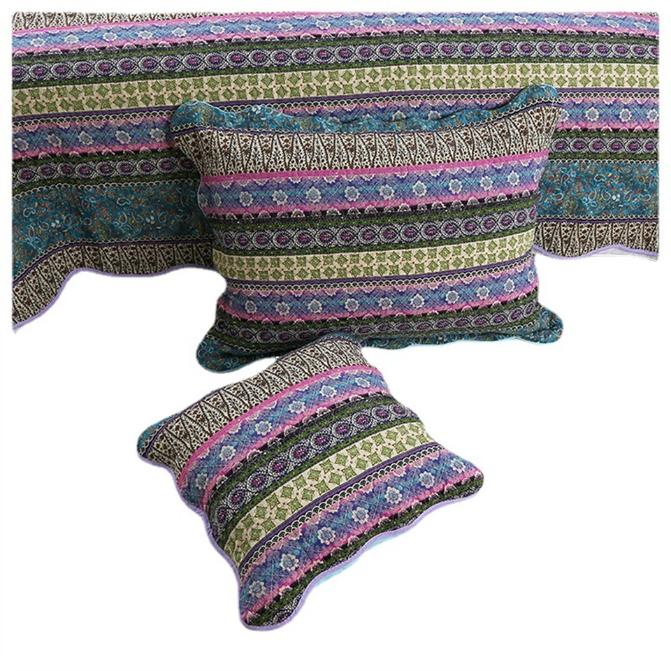 Rural Style Patchwork Quilt Bedspread Coverlet Throw Rug Queen/King 100% Cotton - Image 3 of 3