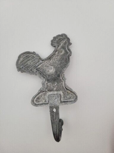 2 Metal Rooster Wall Hooks Aluminum and Cast Iron Keys Hat Chicken Bath Coat - Picture 2 of 7