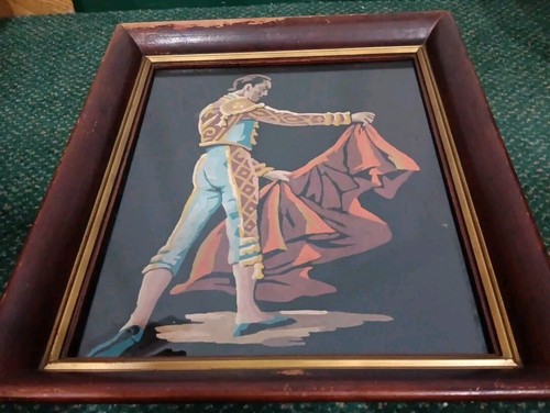 Éventail Espagnol Vintage – Flamenco, Peinture De Matador, Fait Main (années 1940+)