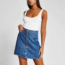 River Island Womens Blue Button Front Denim Mini Skirt