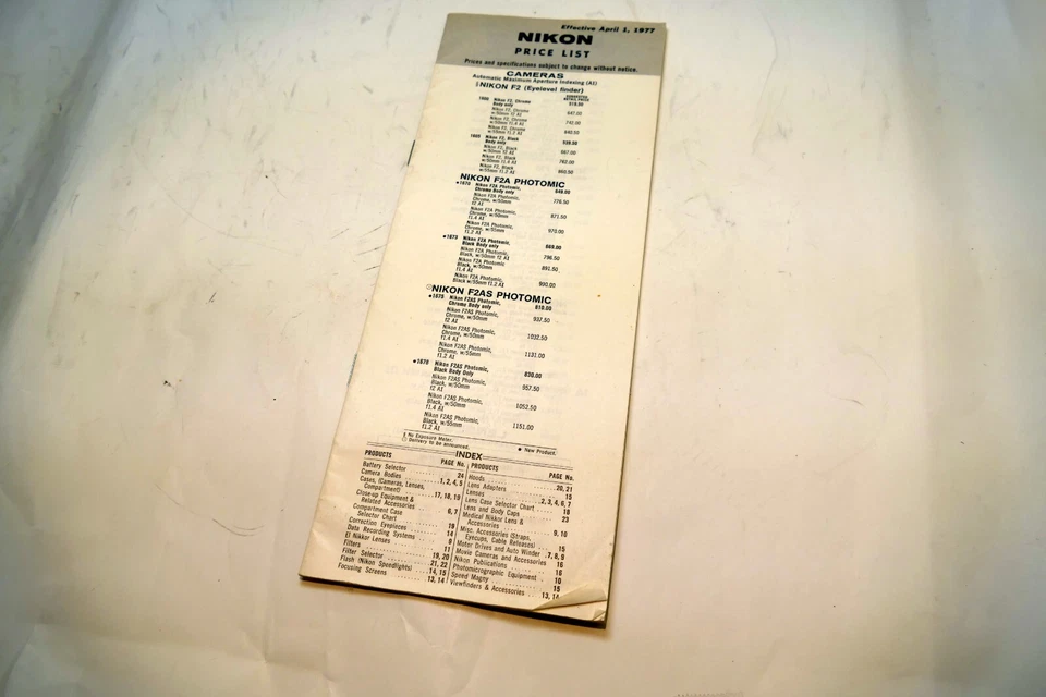 Nikon Sales Brochure Price List Camera F F2A F2AS Photomic FM FM2 - 1977 - Image 2 of 4