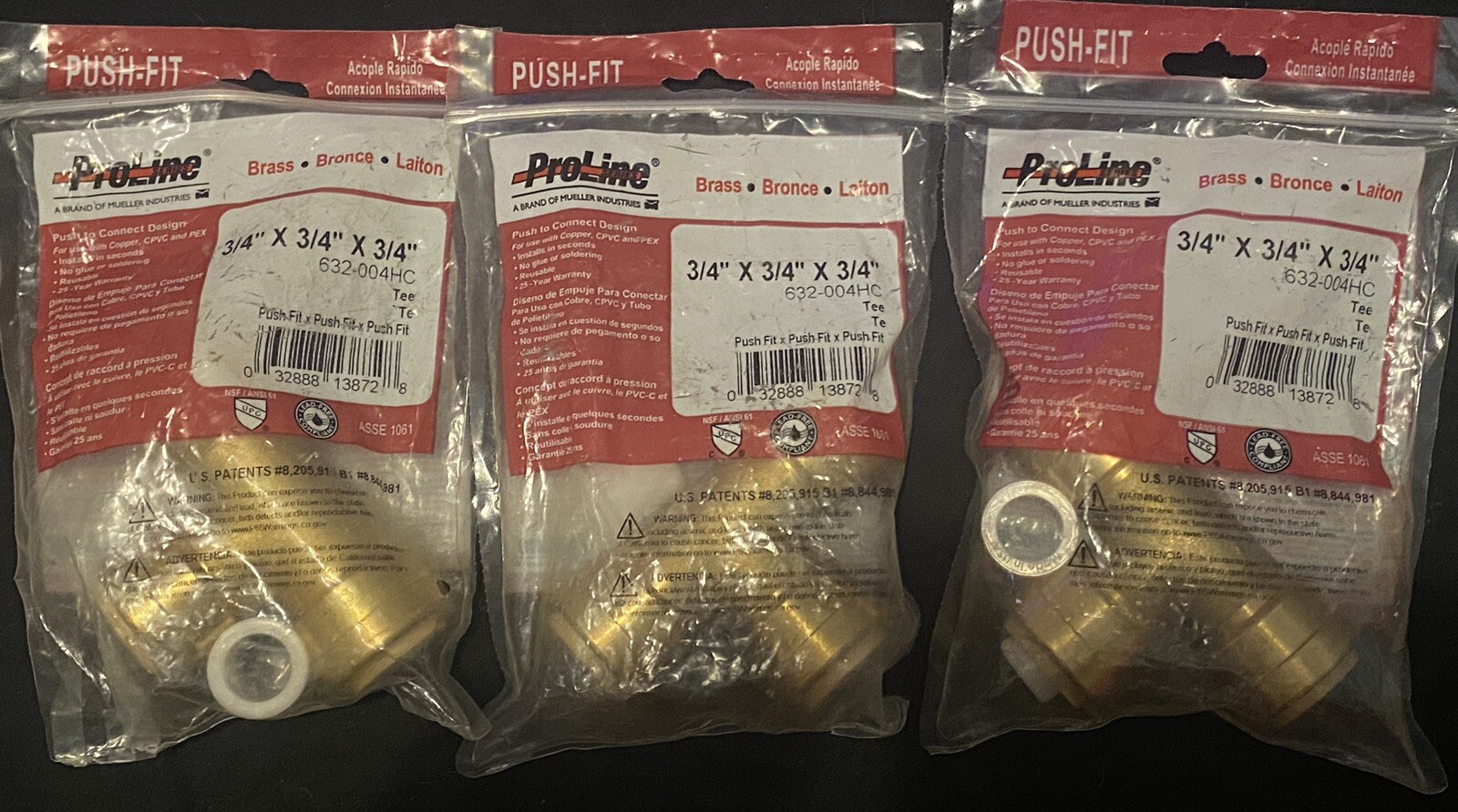 Proline Low Lead Brass Tee, 3/4" x 3/4" x 3/4"    (632-004HC)  Lot Of 3