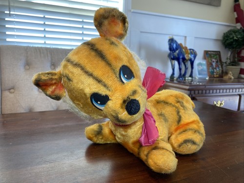 Peluche mohair 13” tigre tigre vintage anni 50-60! Super Rara! Senza etichette metà secolo HTF - Foto 2 di 11