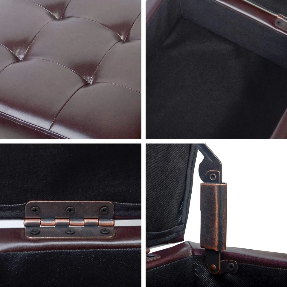 Leather Storage Ottoman Bench Foot Rest Stool Brown Cube For Bedroom Living Room - Image 4 of 4